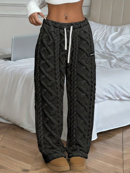 Unisex Cable Knit Sherpa Fleece Hoodie & Jogger Set