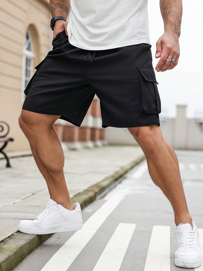 Men's Plus-size Casual Cargo Shorts with Drawstring, Elastic Waistband