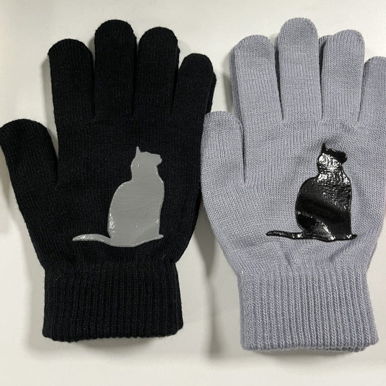 Cute Cat Print Knitted Thickened Warm Split Finger Gloves