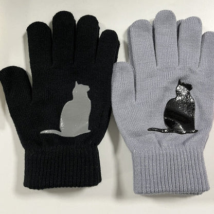 Crestsport™ Cute Cat Print Knitted Thickened Warm Split Finger Gloves