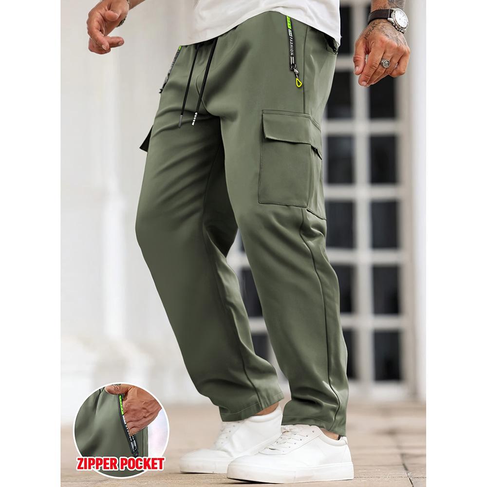 Men's Solid Color Cargo Pants with Zipper Pockets