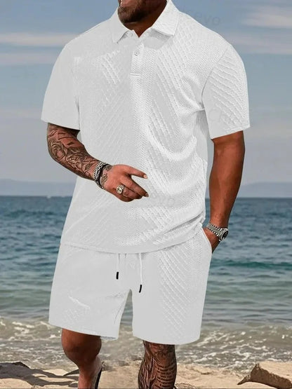 Men's 2-Piece Polo Shirt & Shorts Set Solid Casual Drawstring