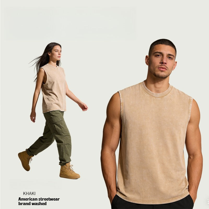 Cotton Washed Vintage Casual Sleeveless T-Shirt