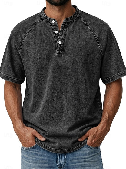 Effortless Vintage Aesthetics Classic Henley | Heavy Wash | 100% Cotton