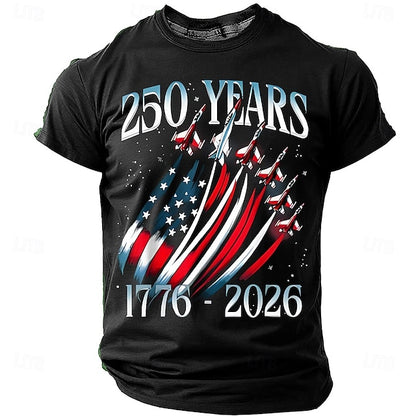 America's 250th Anniversary Men's American US Flag 1776 T Shirt Short Sleeve T shirt 3D Print Crew Neck Shirt
