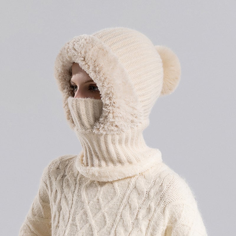 All-in-One Knitted Hat & Scarf – Women's Winter Warm Cap