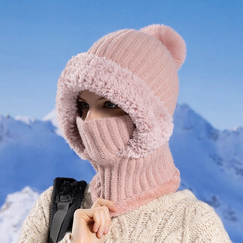 All-in-One Knitted Hat & Scarf – Women's Winter Warm Cap