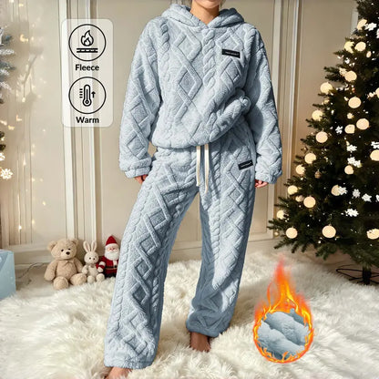Unisex Cable Knit Sherpa Fleece Hoodie & Jogger Set