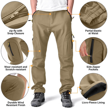 Men's Winter Pants 5 Zip Pockets Snow Ski Pants Fleece Lined Water Resistant Hiking Pants