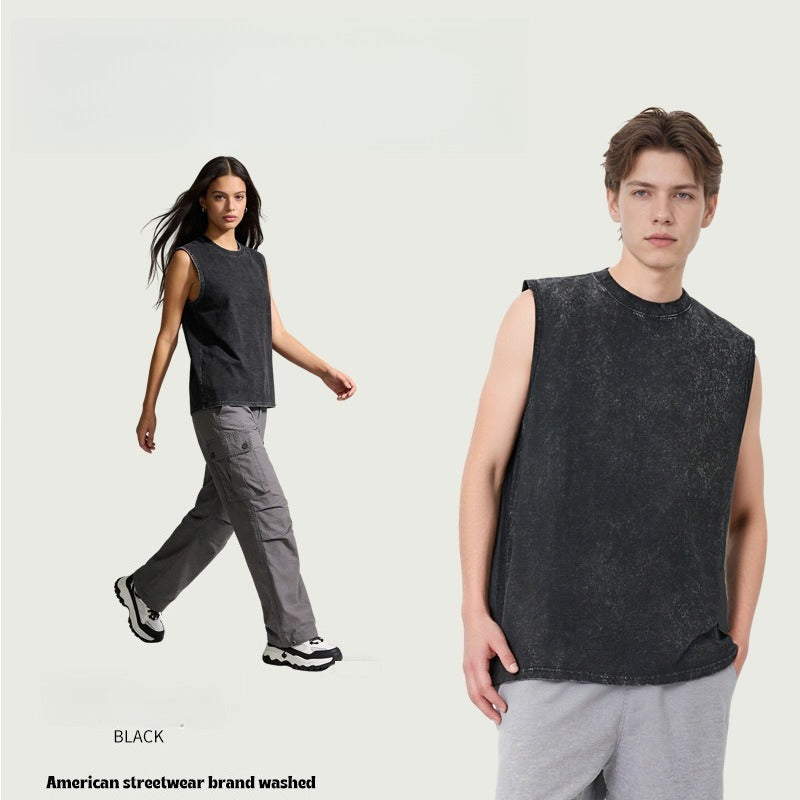 Cotton Washed Vintage Casual Sleeveless T-Shirt