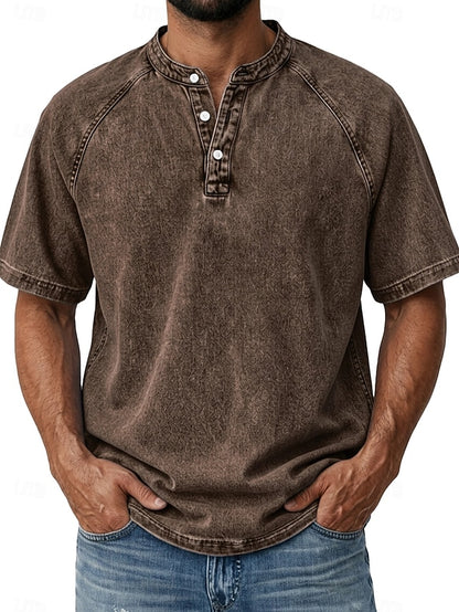 Effortless Vintage Aesthetics Classic Henley | Heavy Wash | 100% Cotton