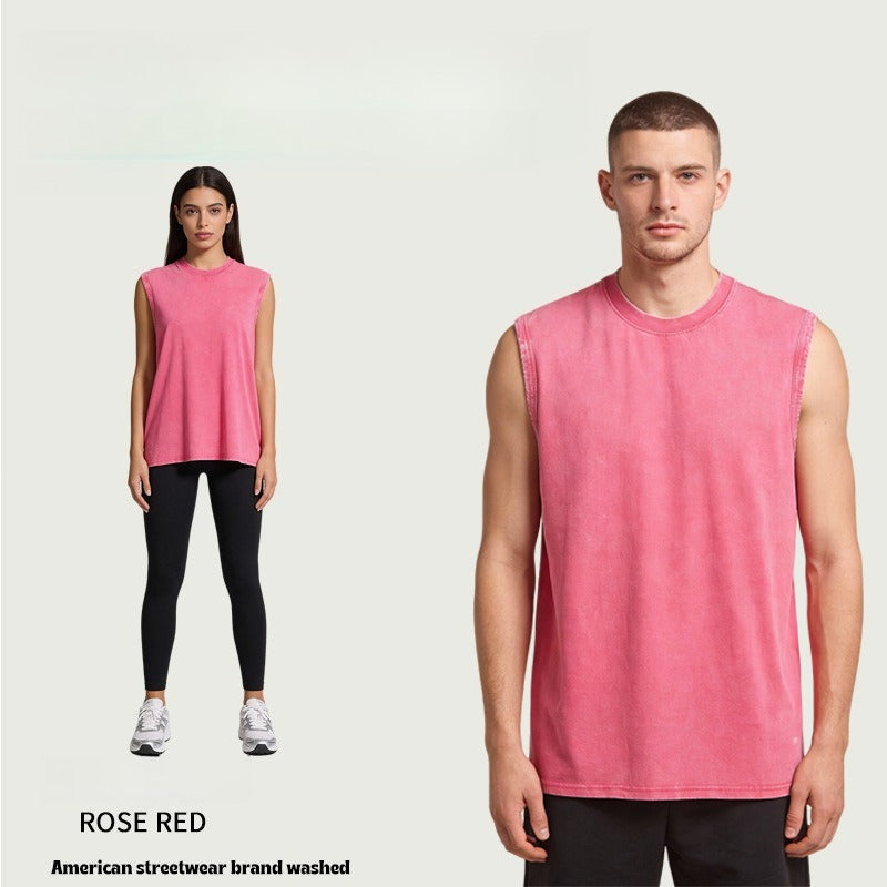 Cotton Washed Vintage Casual Sleeveless T-Shirt