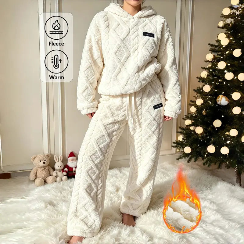 Unisex Cable Knit Sherpa Fleece Hoodie & Jogger Set