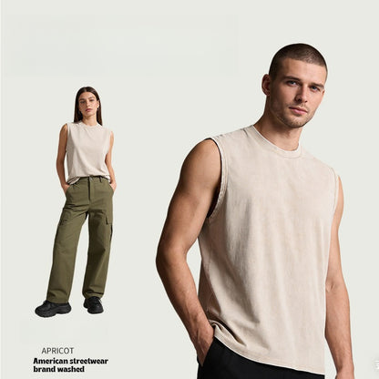 Cotton Washed Vintage Casual Sleeveless T-Shirt