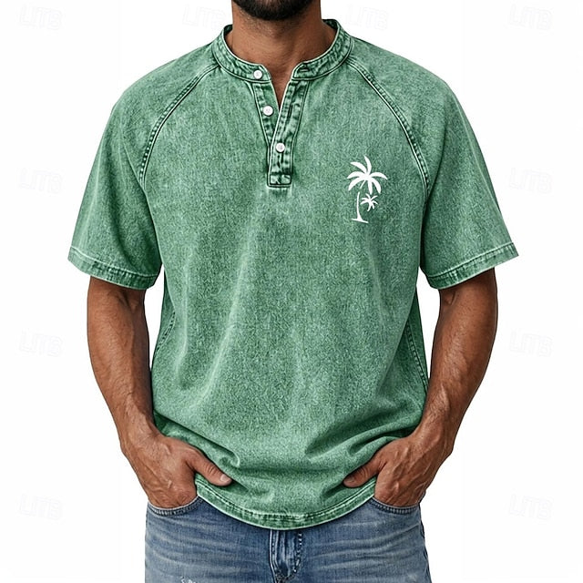 Effortless Vintage Aesthetics Classic Henley | Heavy Wash | 100% Cotton