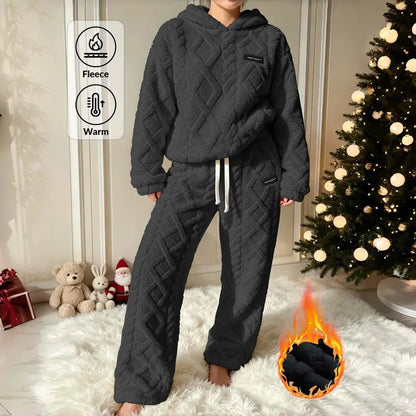 Unisex Cable Knit Sherpa Fleece Hoodie & Jogger Set