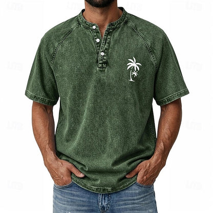 Effortless Vintage Aesthetics Classic Henley | Heavy Wash | 100% Cotton