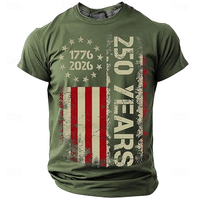 America's 250th Anniversary Men's American US Flag 1776 T Shirt Short Sleeve T shirt 3D Print Crew Neck Shirt