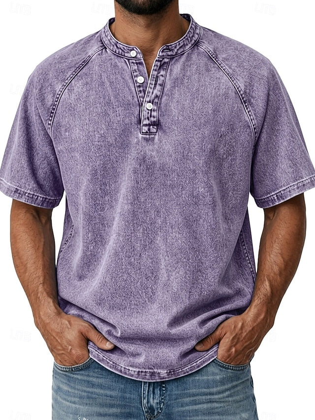 Effortless Vintage Aesthetics Classic Henley | Heavy Wash | 100% Cotton