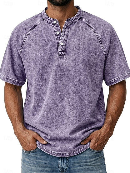 Effortless Vintage Aesthetics Classic Henley | Heavy Wash | 100% Cotton