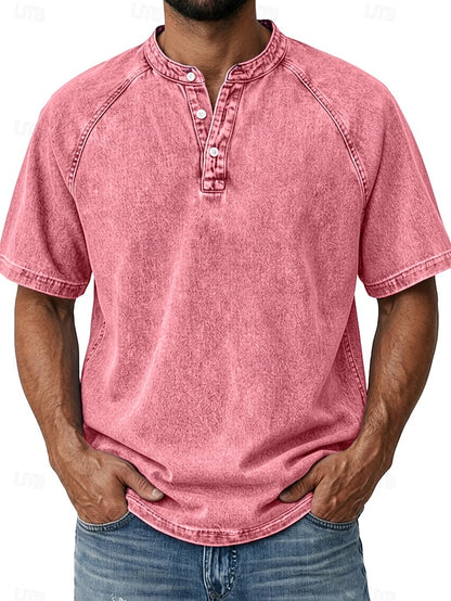 Effortless Vintage Aesthetics Classic Henley | Heavy Wash | 100% Cotton