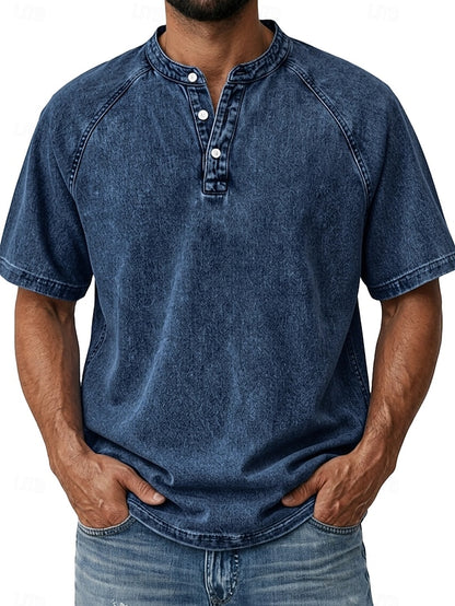 Effortless Vintage Aesthetics Classic Henley | Heavy Wash | 100% Cotton