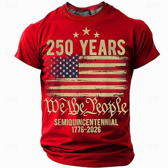 America's 250th Anniversary Men's American US Flag 1776 T Shirt Short Sleeve T shirt 3D Print Crew Neck Shirt