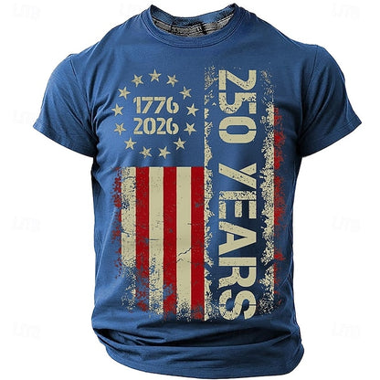 America's 250th Anniversary Men's American US Flag 1776 T Shirt Short Sleeve T shirt 3D Print Crew Neck Shirt