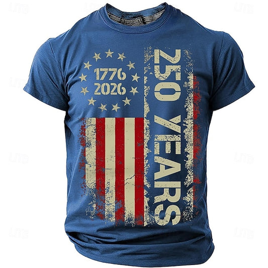America's 250th Anniversary Men's American US Flag 1776 T Shirt Short Sleeve T shirt 3D Print Crew Neck Shirt
