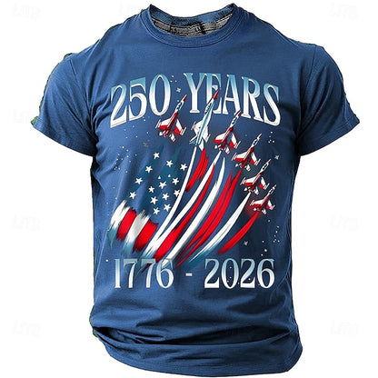 America's 250th Anniversary Men's American US Flag 1776 T Shirt Short Sleeve T shirt 3D Print Crew Neck Shirt