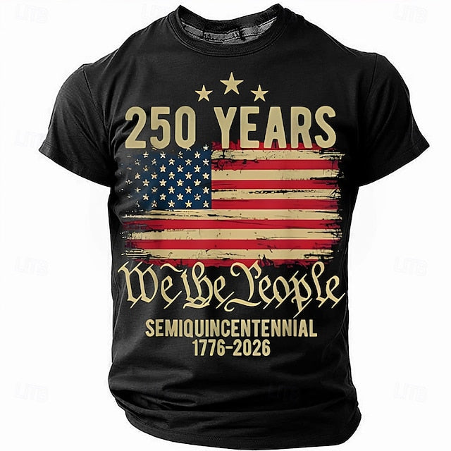 America's 250th Anniversary Men's American US Flag 1776 T Shirt Short Sleeve T shirt 3D Print Crew Neck Shirt