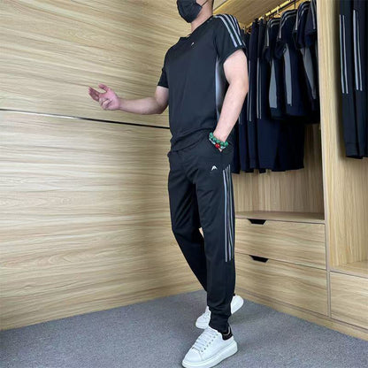 🌴Summer Specials❄️Men's Casual Sports Short Sleeve Long Pants (2-Piece Set)