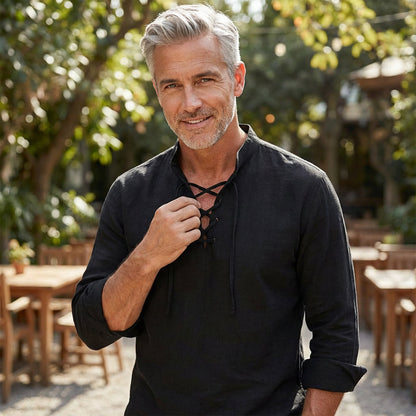 🔥Limited-time offer – Plain shirt in linen-cotton blend for men