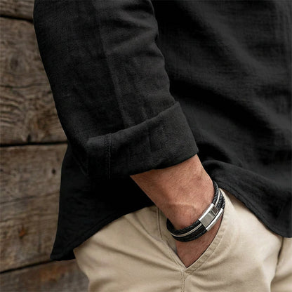 🔥Limited-time offer – Plain shirt in linen-cotton blend for men