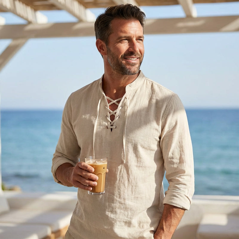 🔥Limited-time offer – Plain shirt in linen-cotton blend for men