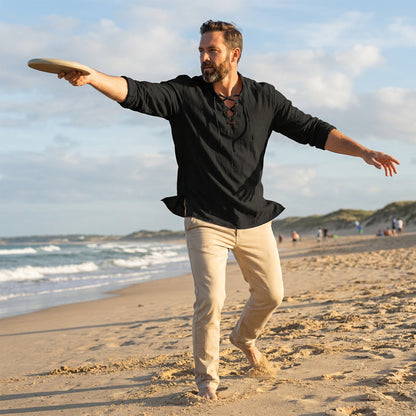🔥Limited-time offer – Plain shirt in linen-cotton blend for men