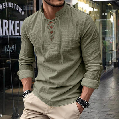 🔥Limited-time offer – Plain shirt in linen-cotton blend for men