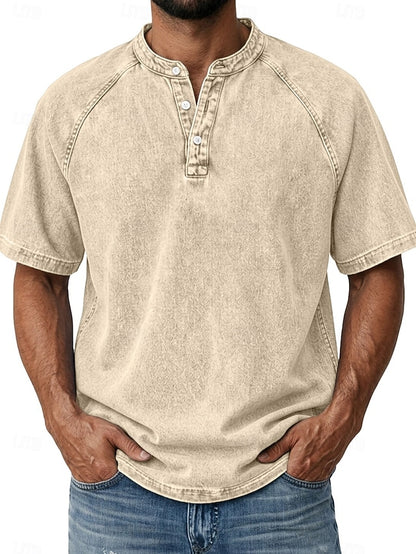 Effortless Vintage Aesthetics Classic Henley | Heavy Wash | 100% Cotton