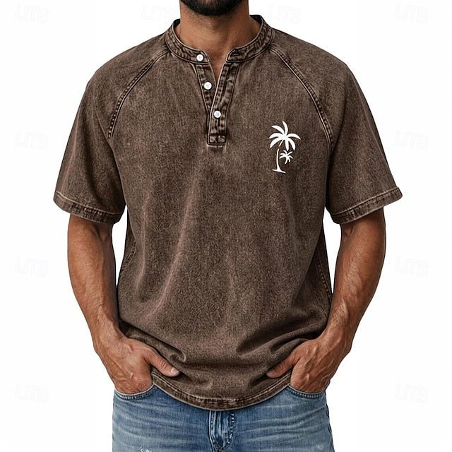 Effortless Vintage Aesthetics Classic Henley | Heavy Wash | 100% Cotton
