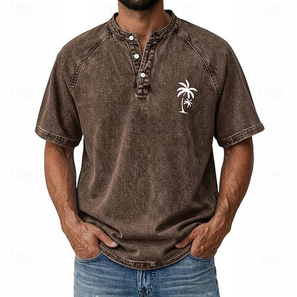 Effortless Vintage Aesthetics Classic Henley | Heavy Wash | 100% Cotton