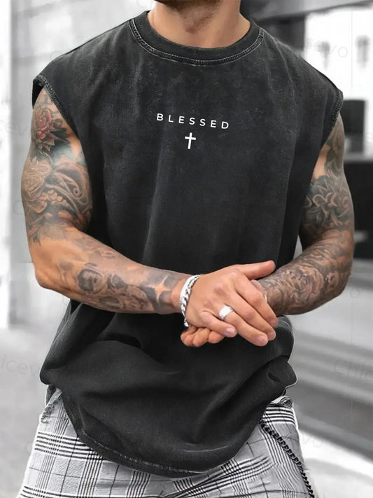 Men's Loose-Fit Sleeveless Short Graphic T-Shirt