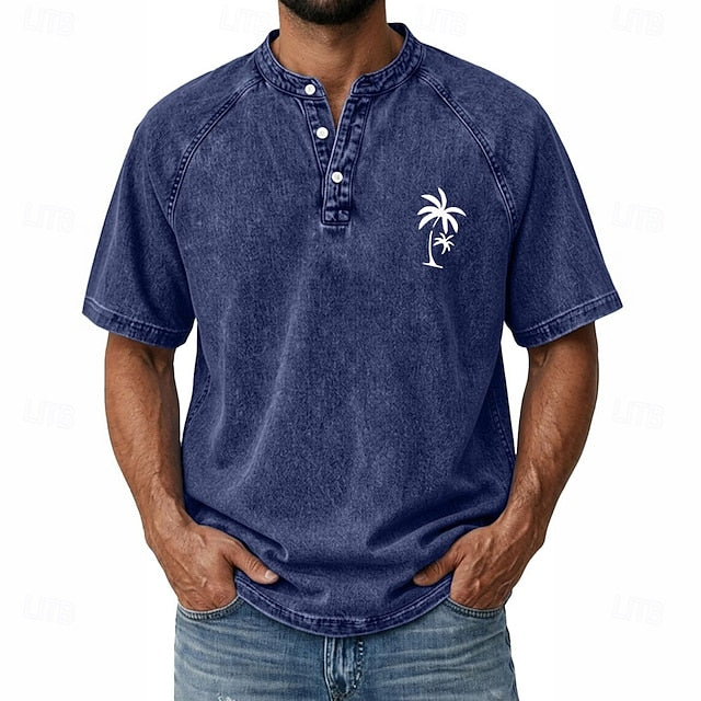Effortless Vintage Aesthetics Classic Henley | Heavy Wash | 100% Cotton