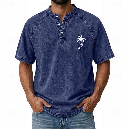 Effortless Vintage Aesthetics Classic Henley | Heavy Wash | 100% Cotton