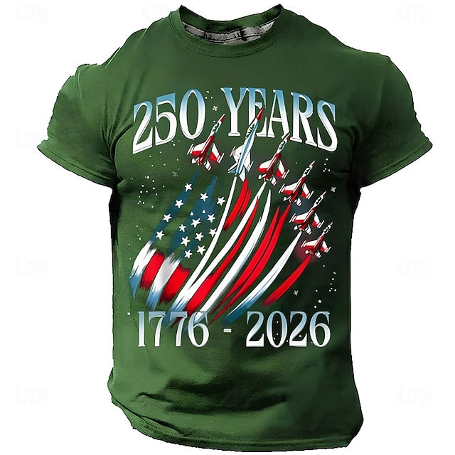America's 250th Anniversary Men's American US Flag 1776 T Shirt Short Sleeve T shirt 3D Print Crew Neck Shirt