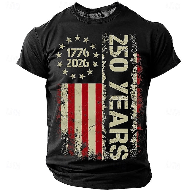 America's 250th Anniversary Men's American US Flag 1776 T Shirt Short Sleeve T shirt 3D Print Crew Neck Shirt