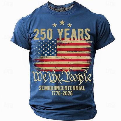America's 250th Anniversary Men's American US Flag 1776 T Shirt Short Sleeve T shirt 3D Print Crew Neck Shirt