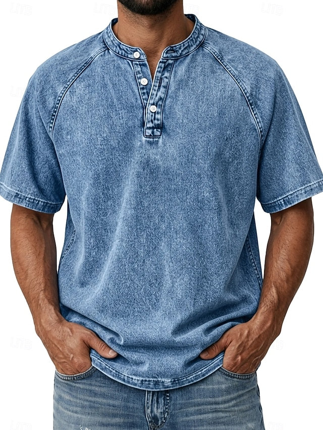 Effortless Vintage Aesthetics Classic Henley | Heavy Wash | 100% Cotton