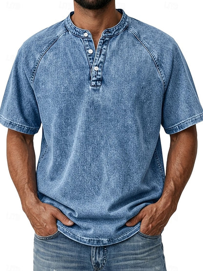 Effortless Vintage Aesthetics Classic Henley | Heavy Wash | 100% Cotton